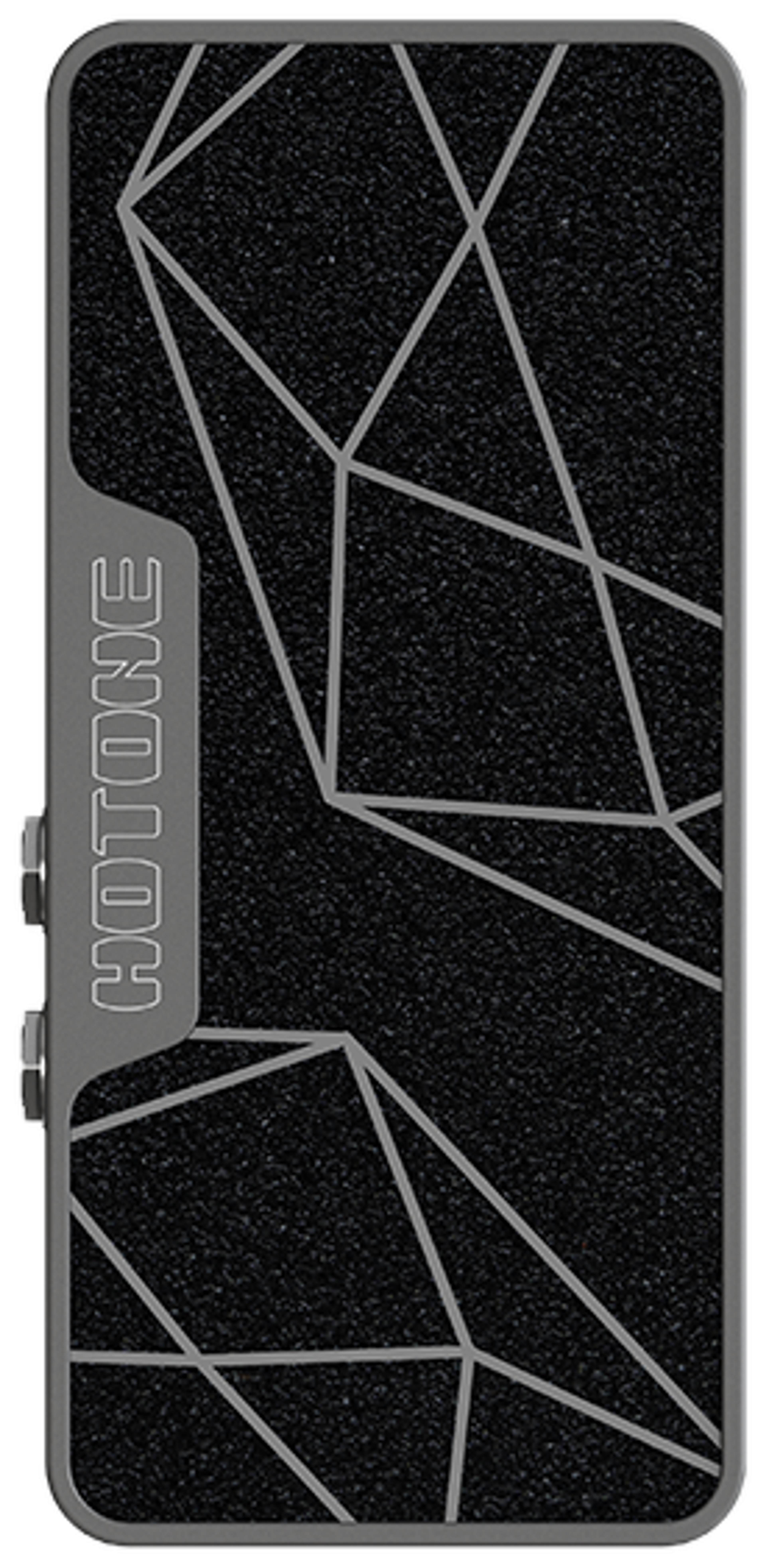 Hotone Ampero II Press, top-down view, black treadle with grey geometric pattern, Hotone logo on side panel