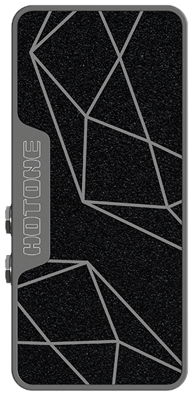Hotone Ampero II Press, top-down view, black treadle with grey geometric pattern, Hotone logo on side panel