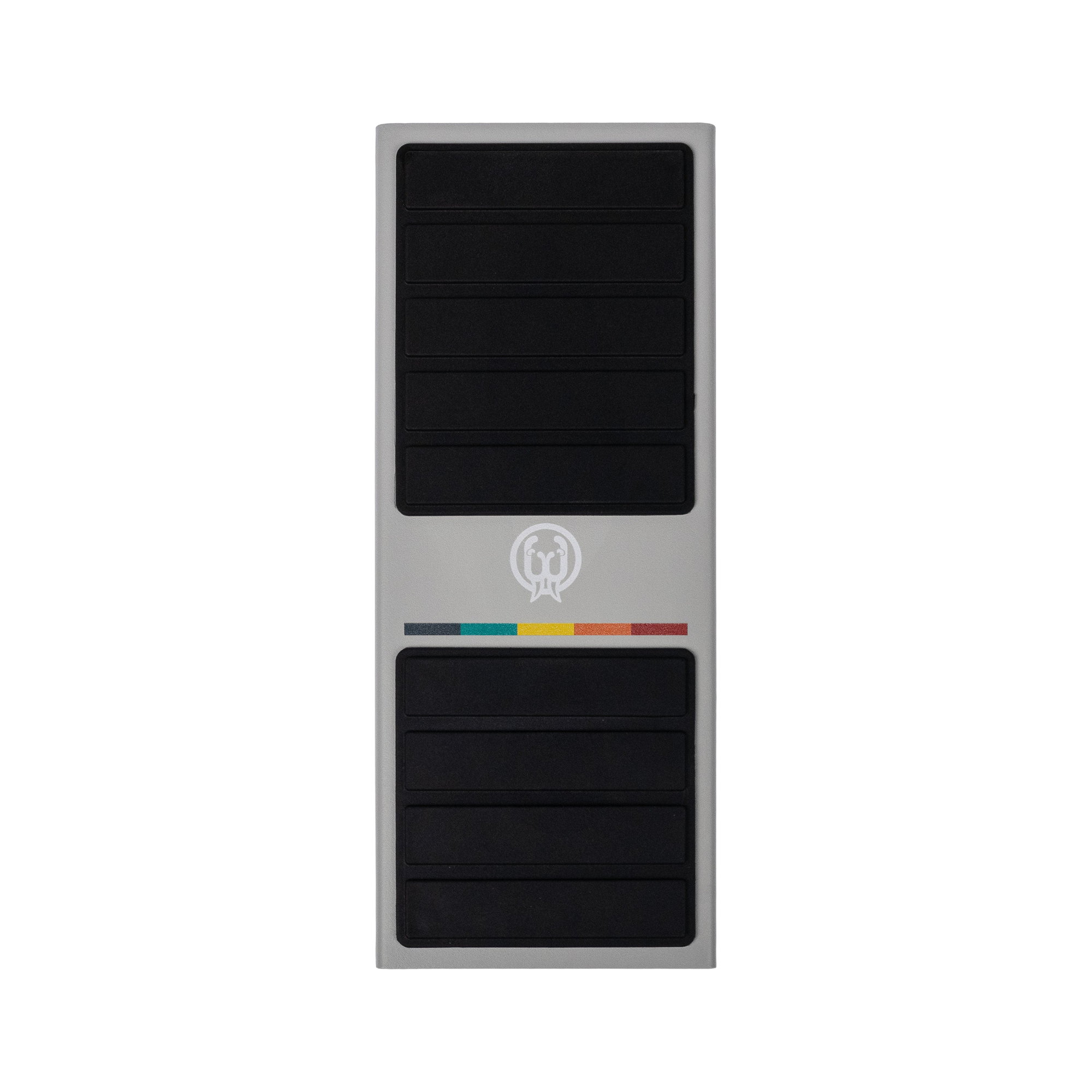 Walrus Audio Canvas Expression, top-down packshot, grey treadle, walrus logo, colour bar
