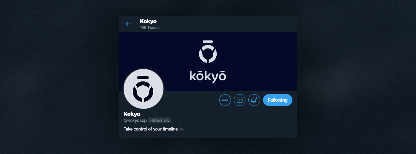 An example of the old Kokyo logo used as an avatar and banner on Twitter.