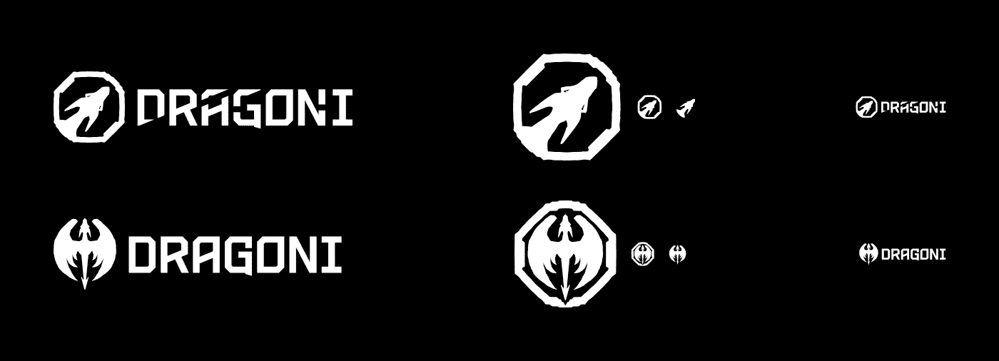 With minor adjustments, I presented two different types of dragon symbols to force the team to make a decision on wings or eyes. Wings won as we believed that they contributed more to making the icon look like a dragon.