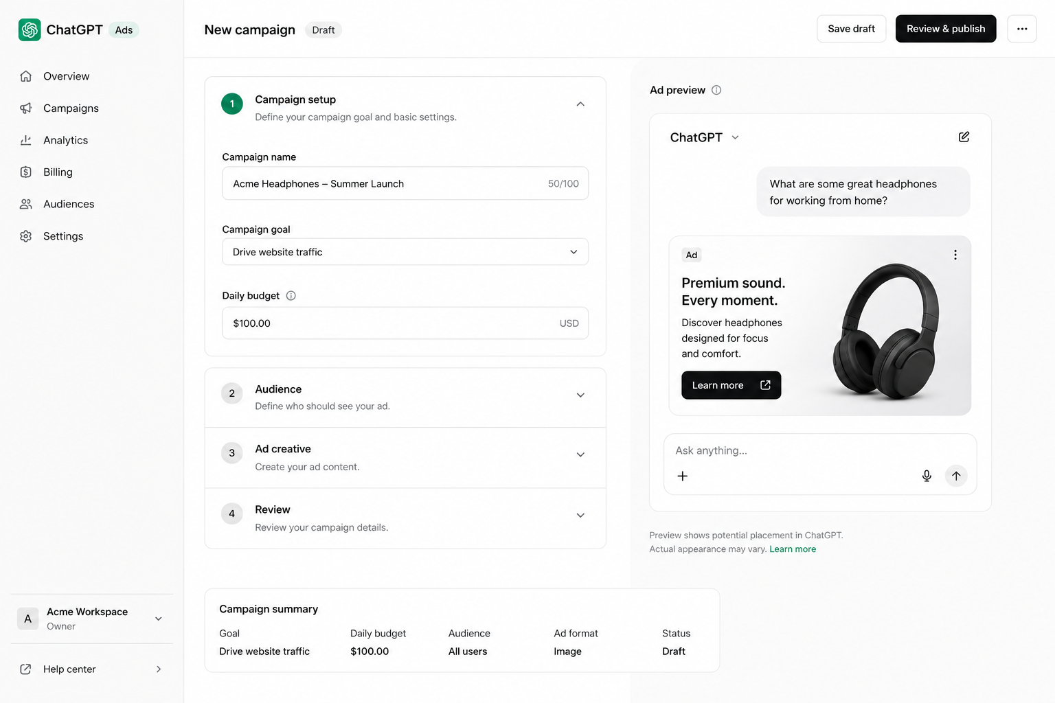 Chatgpt ad setup