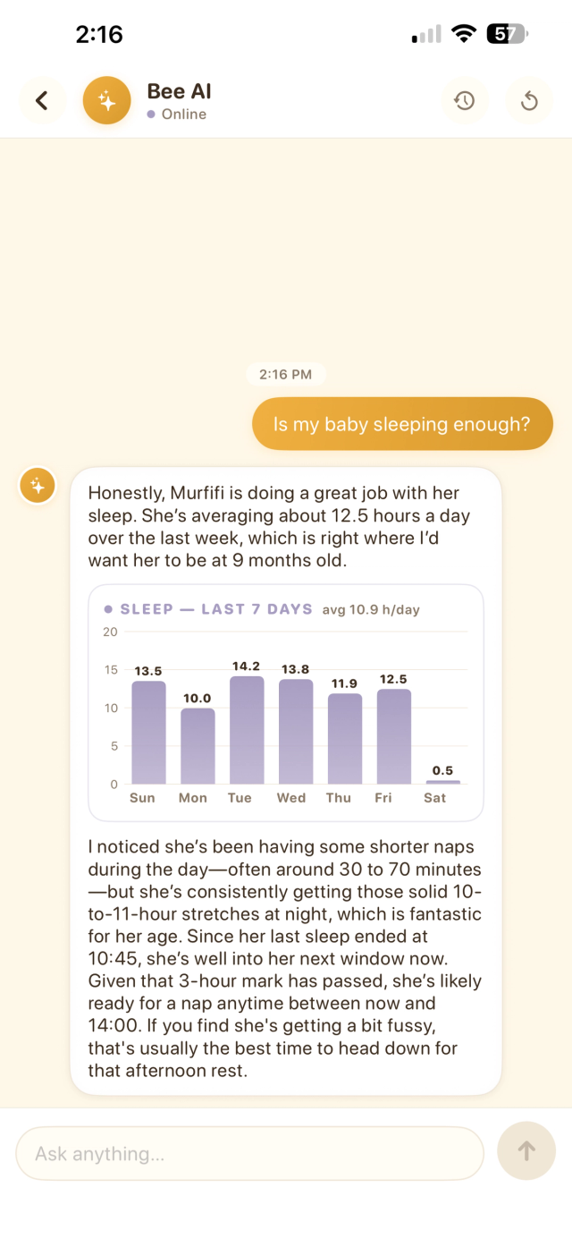 MamaBee Bee AI answer with chart
