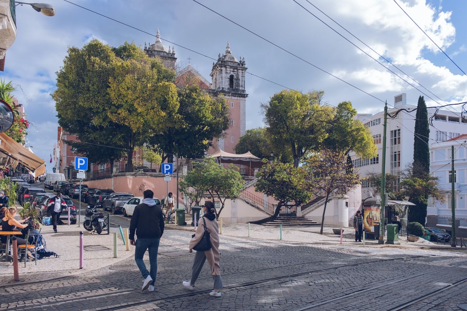 Tourists walking in Lisbon