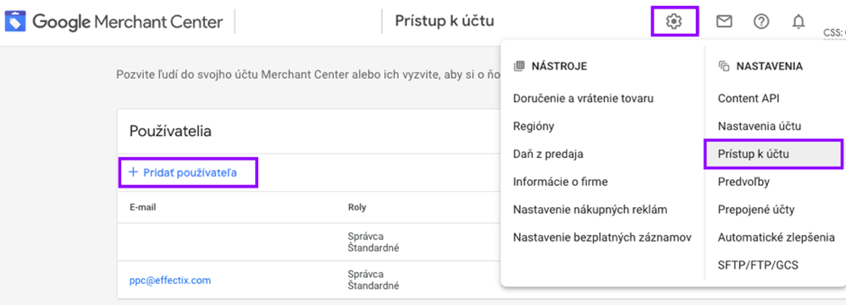 1_Google Merchant Center – Správa používateľov