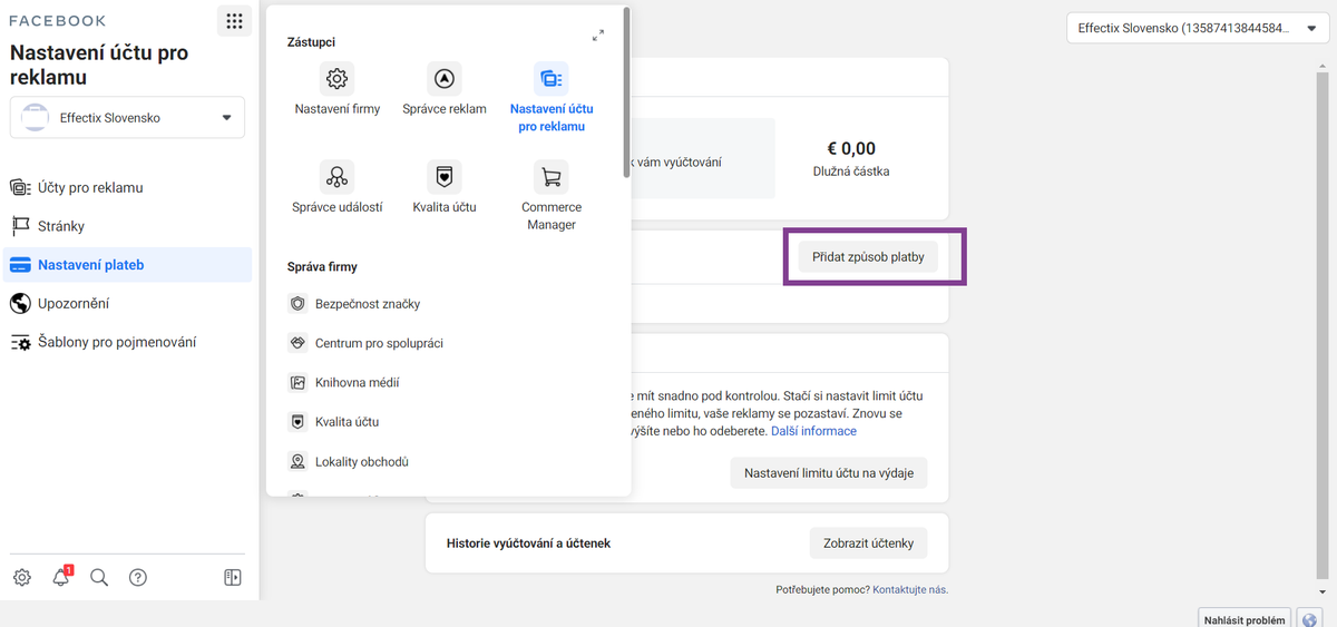 1b-Ako pridať platobnú metódu do Business managera-effectix