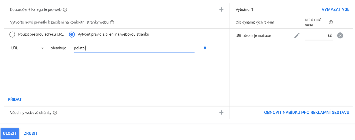 Rozdělení DSA kampaní Google Ads dle kategorií webu