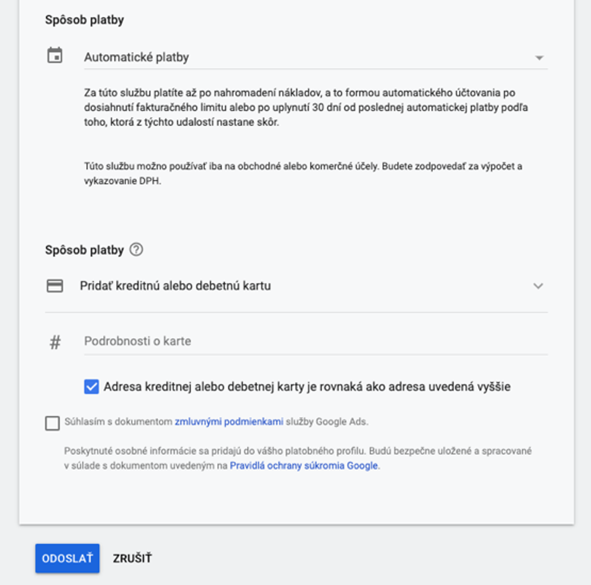 5_Google Ads – Spôsob platby