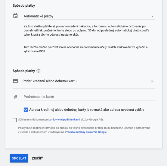 5_Google Ads – Spôsob platby