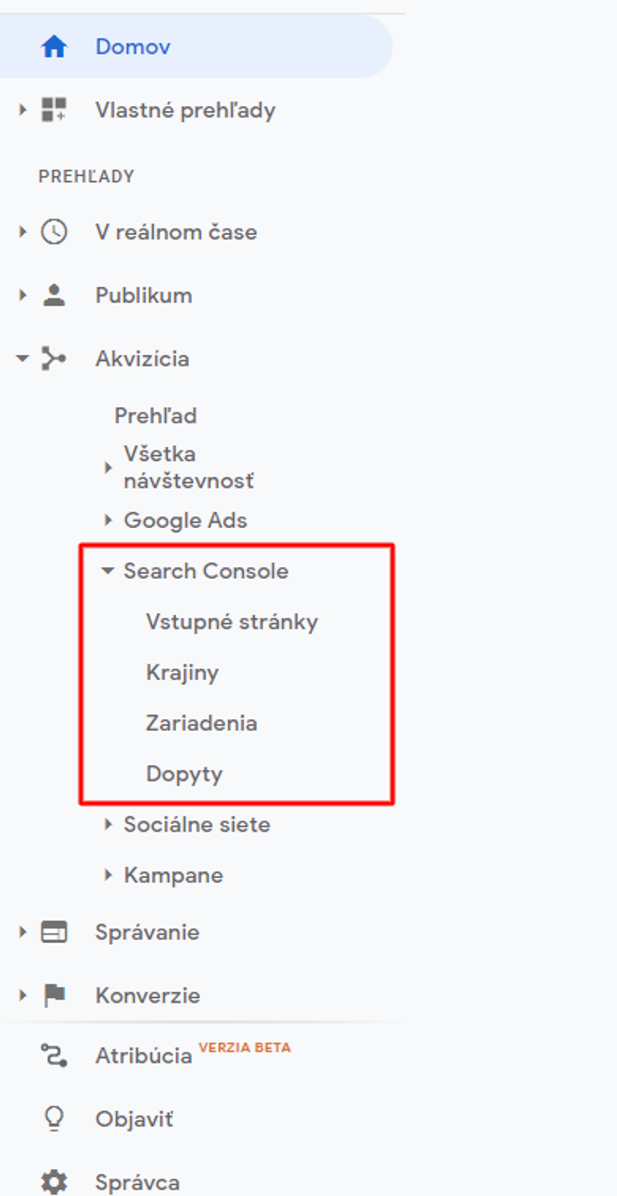06-Analytics účet sekcia Akvizícia