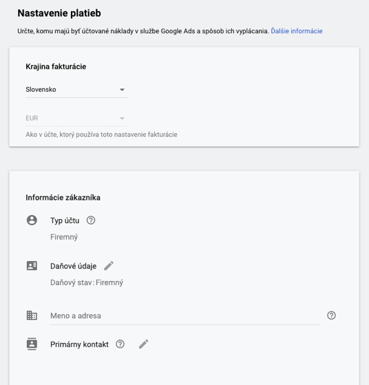 2_Google Ads – Nastavenie platieb