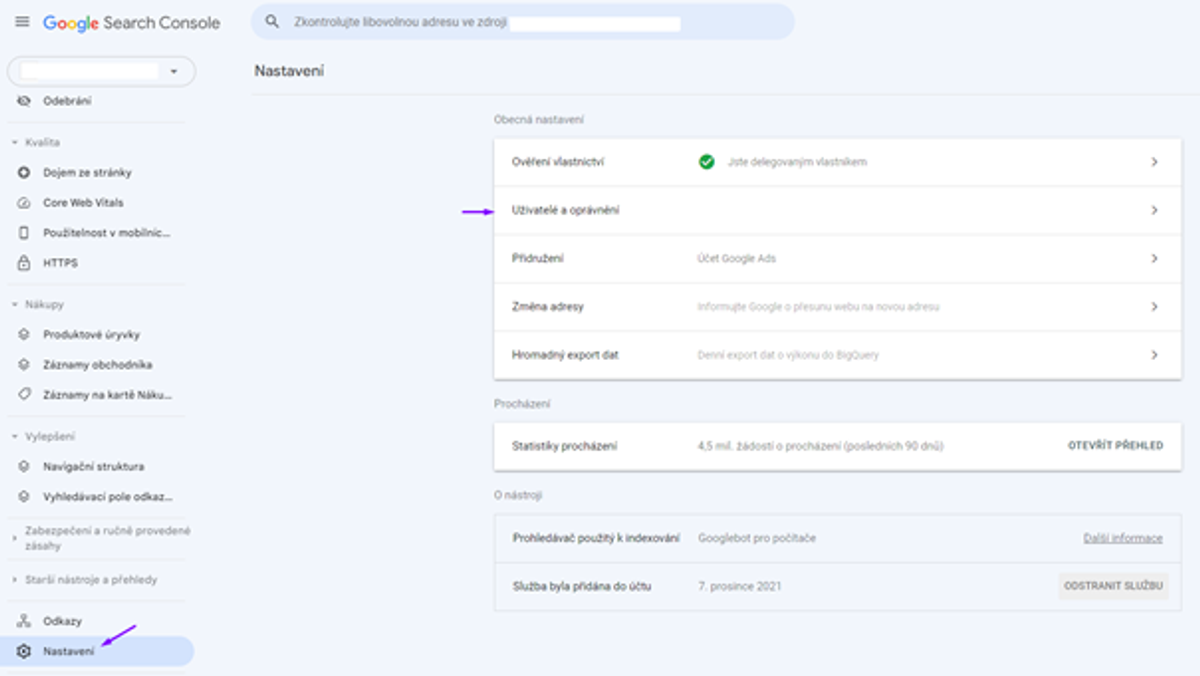Zdieľanie prístupov do Google Search Console