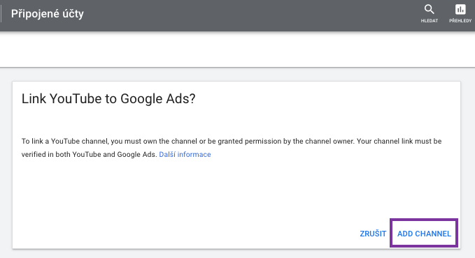 3_Google Ads_Pridanie YouTube kanala