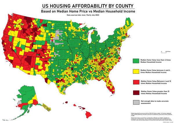 Map of US housing affordability by country
