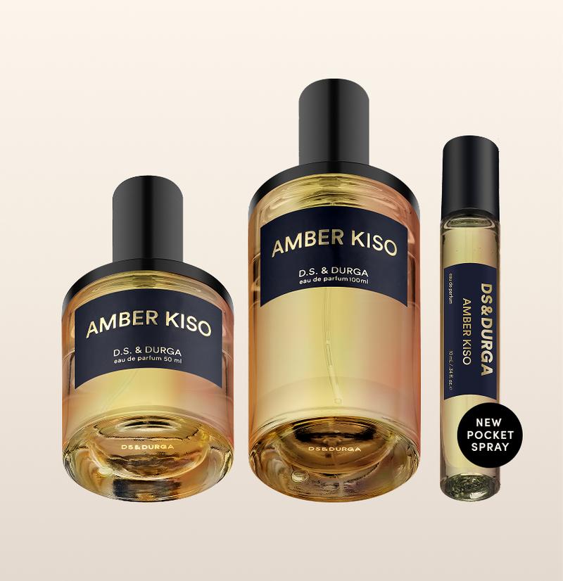 Two bottles of "amber kiso"  perfume by d.s. & durga in varying sizes. 