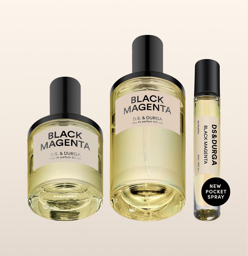 Two bottles of "black magenta" perfume by d.s. & durga.