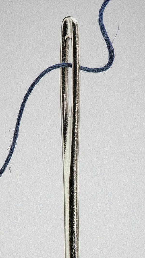 ewing needle threaded with navy yarn macro detail — D.S. & Durga Dressing Fumes perfume collection featuring Grey Blazer, Golfjazz, and Rum Bay Rum eau de parfum