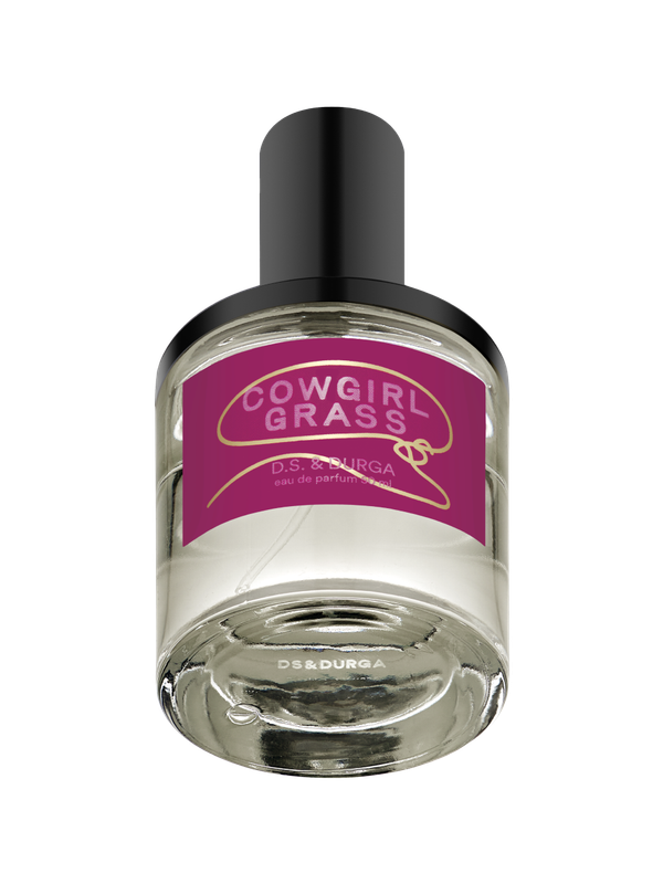 A bottle of "cowgirl grass" eau de parfum by d.s. & durga, 50 mL.