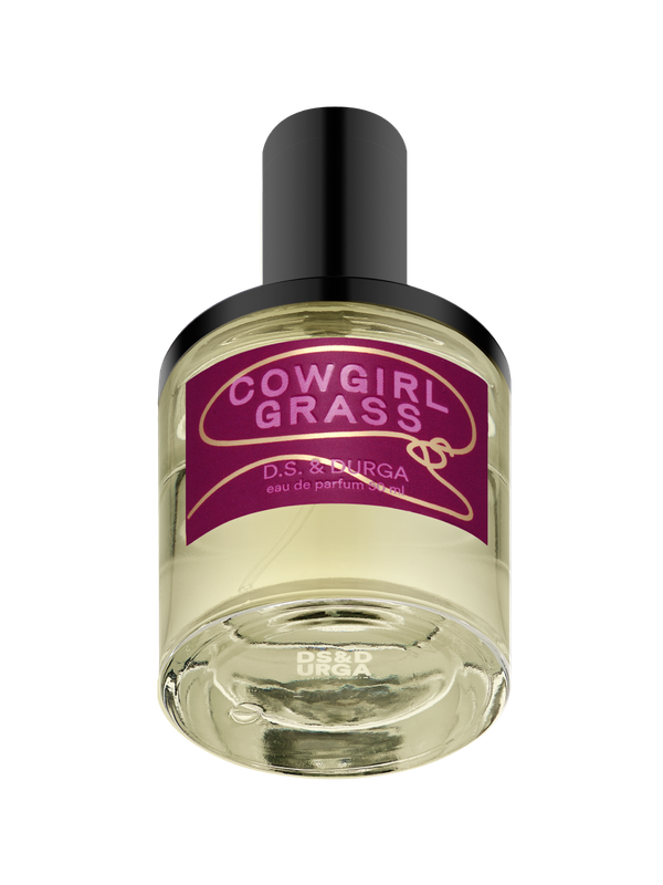 A bottle of "cowgirl grass" eau de parfum by d.s. & durga, 50 mL.