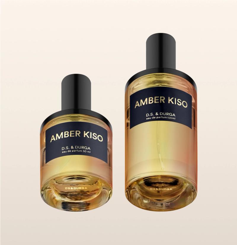 Two bottles of "amber kiso"  perfume by d.s. & durga in varying sizes. 