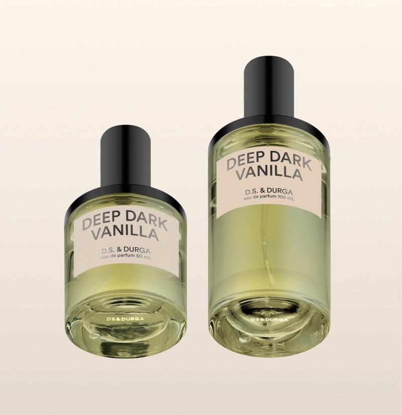  Two bottles of "deep dark vanilla" perfume by d.s. & durga in varying sizes. 