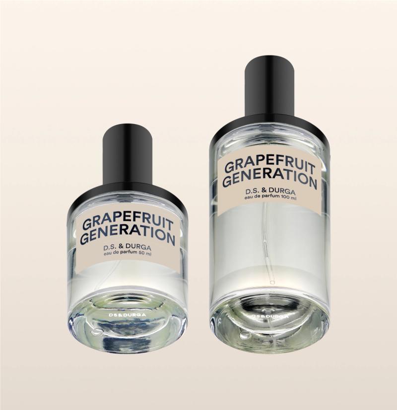 Two bottles of "grapefruit generation"  perfume by d.s. & durga in varying sizes. 