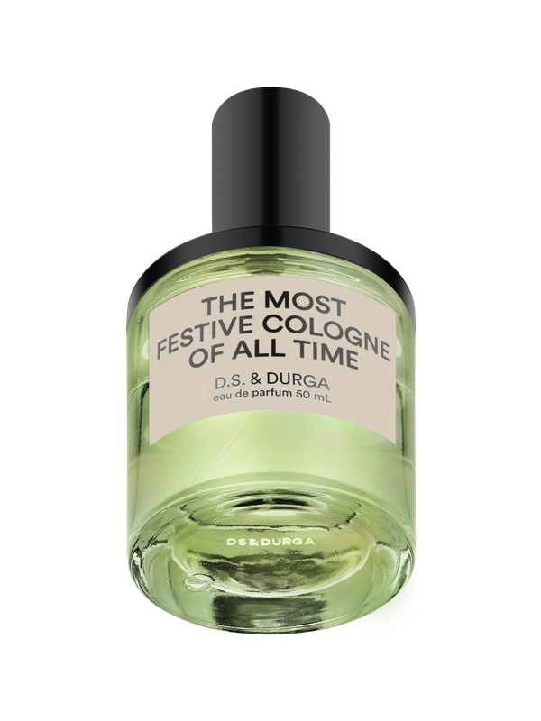 A bottle of "the most festive cologne of all time" eau de parfum by d.s. & durga, 50 ml.