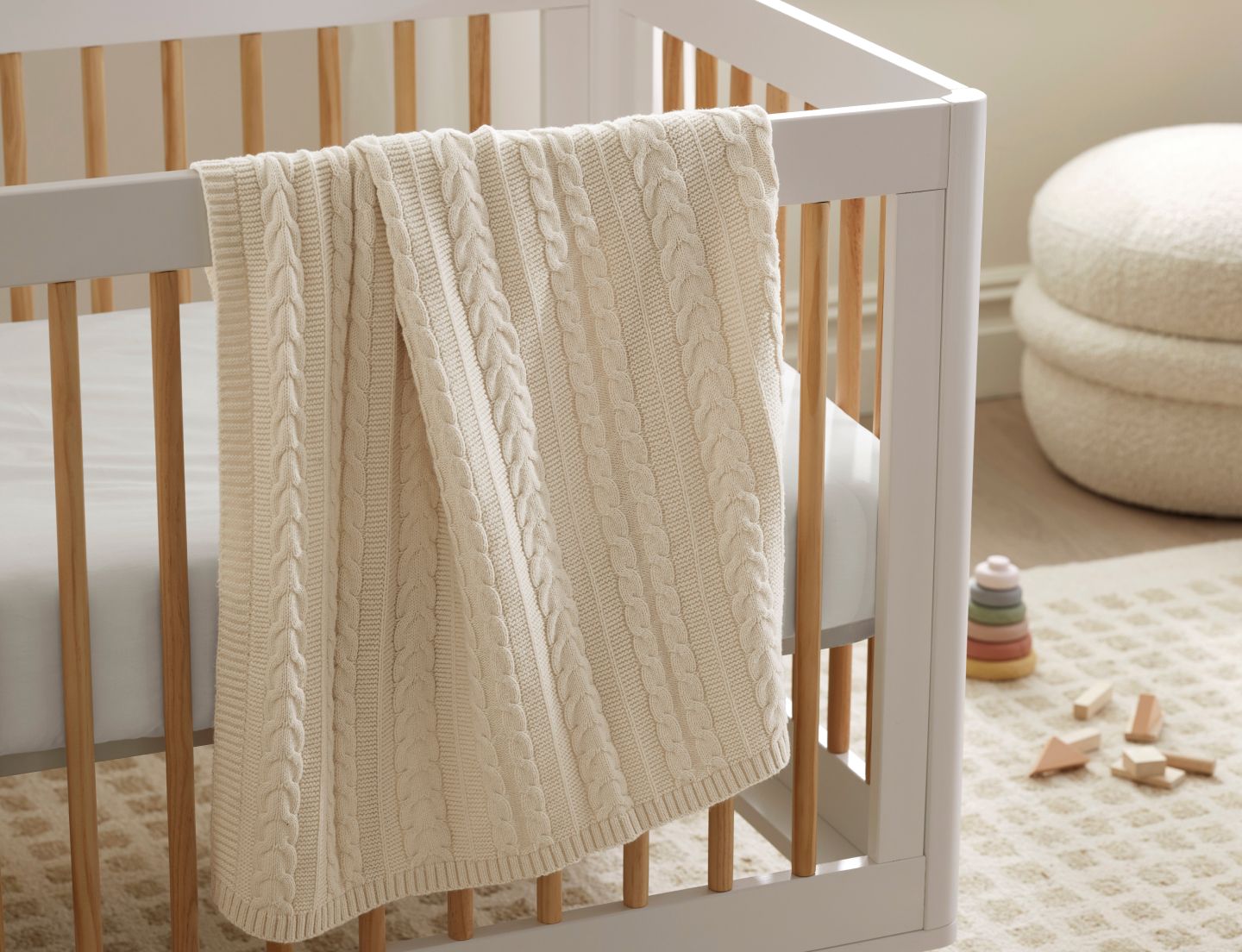 Organic Cable Knit Baby Blanket Gentle Warmth Boll Branch