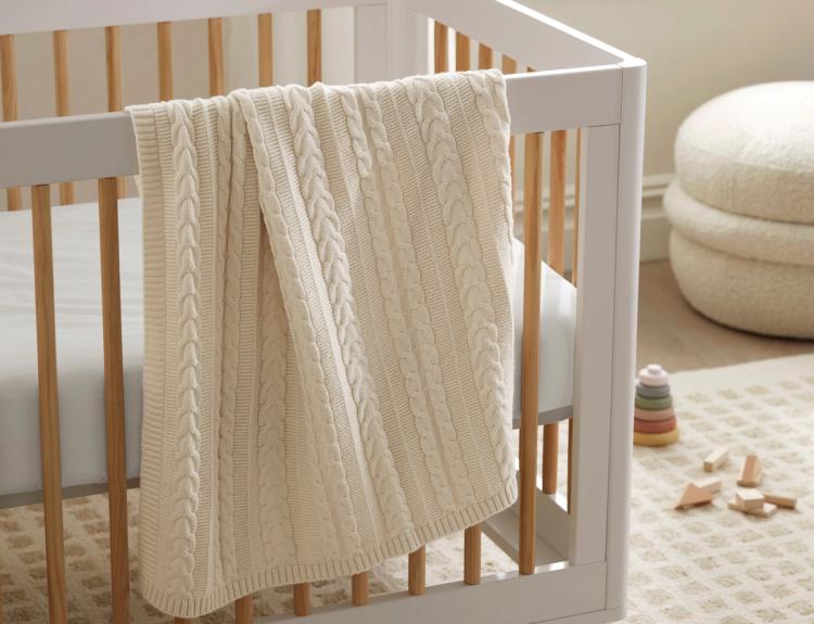 Organic Cable Knit Baby Blanket Gentle Warmth Boll Branch