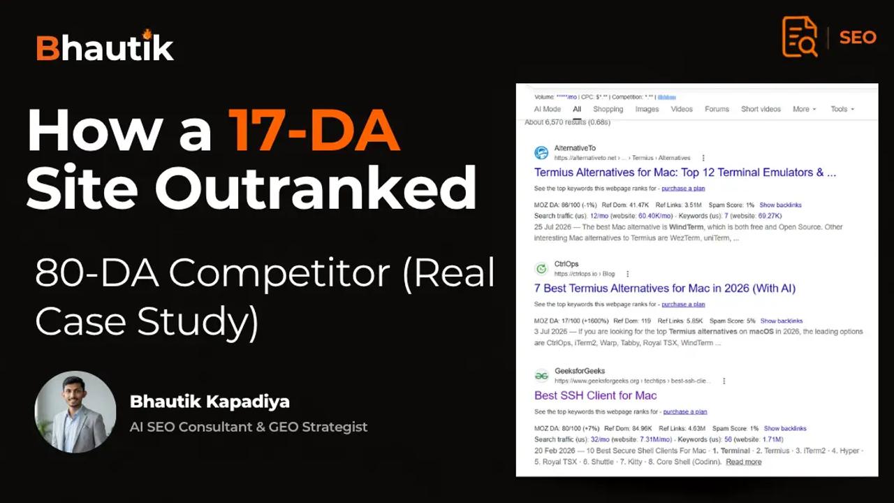 DA 17 vs DA 80 SEO case study shows how lower-authority websites outperform established competitors