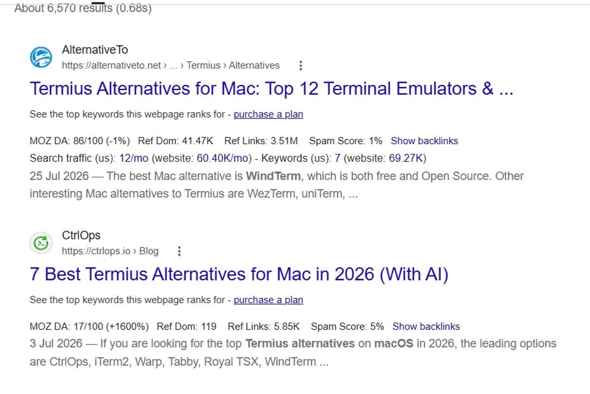  Google SERP showing a DA 17 website ranking 