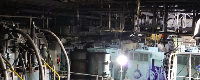 An engine room in a blackout