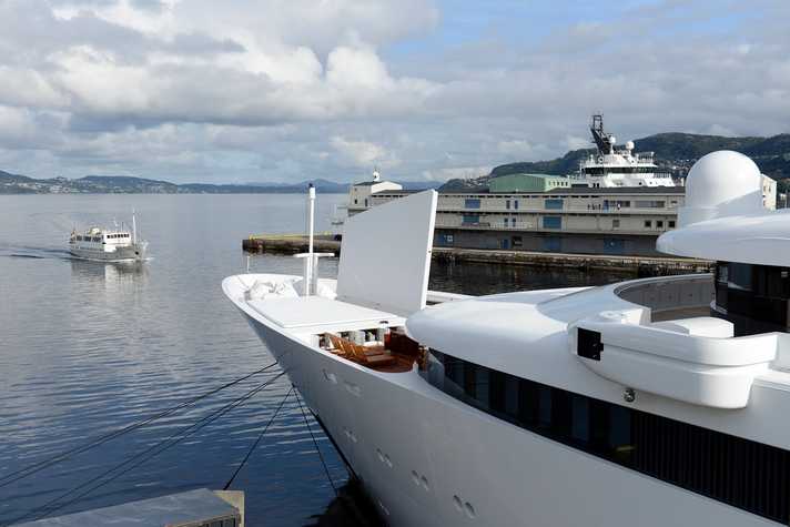 A large yacht at the quayside in Bergen