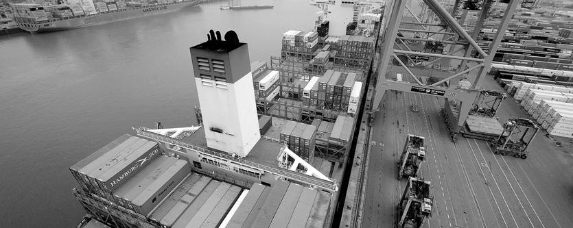 A large container vessel docked in Antwerp