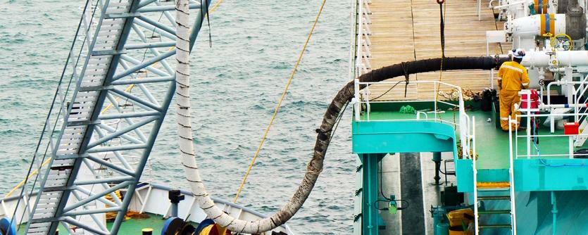 A ship is seen bunkering fuel