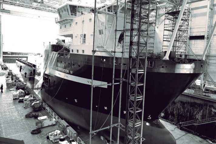 Ship in yard undergoing repairs