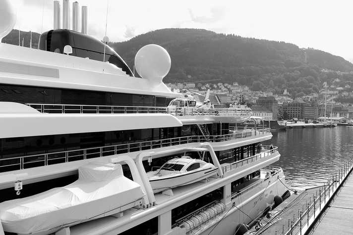 A large yacht moored in Bergen