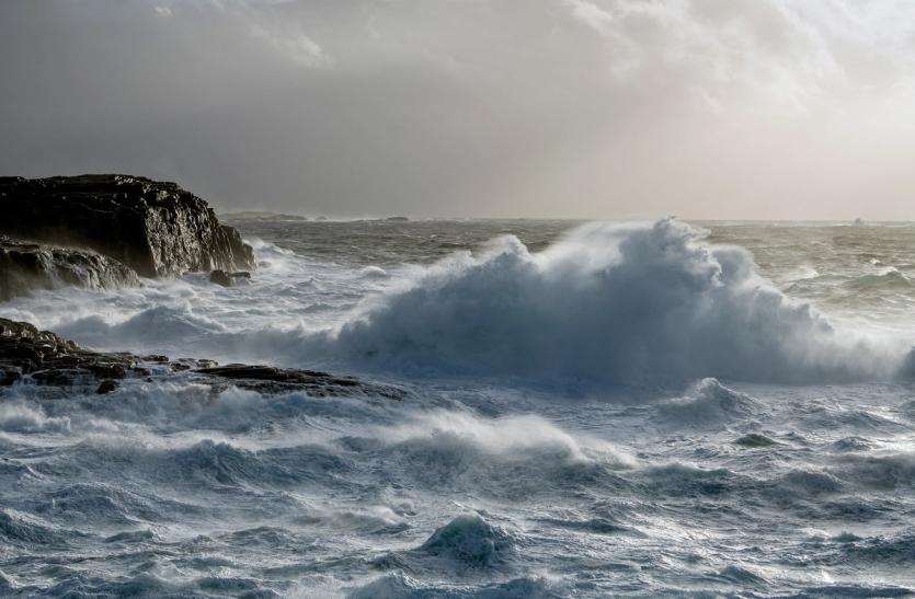 A rough sea and moody sky