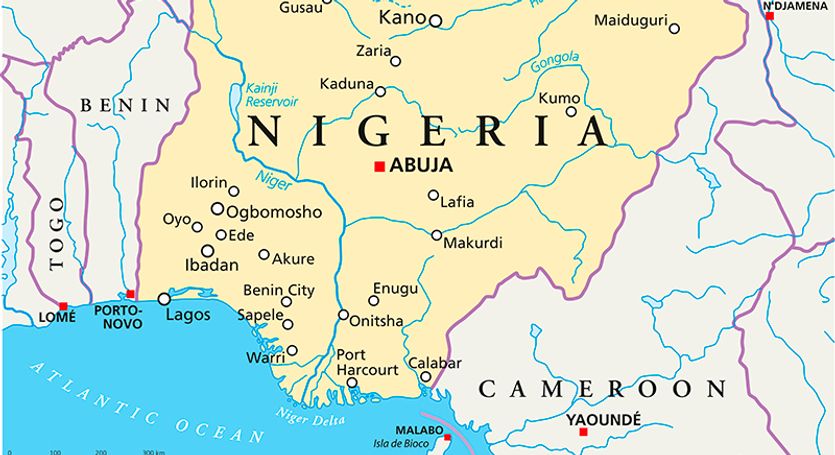 A map showing Nigeria and its coastal boundary