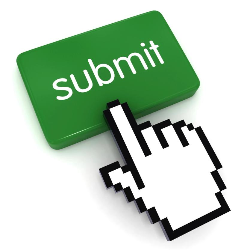 A graphic shows a finger pressing a green submit button