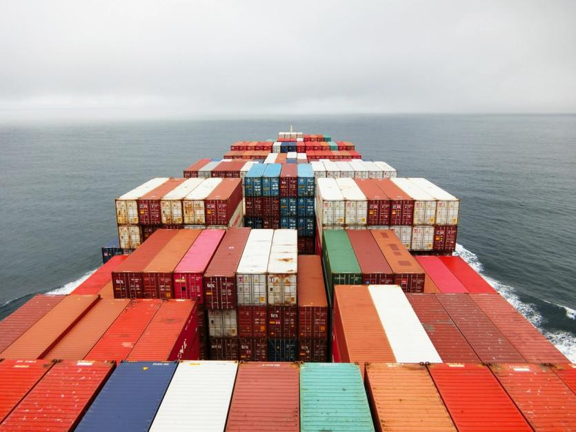 The view of a container ship from the bridge