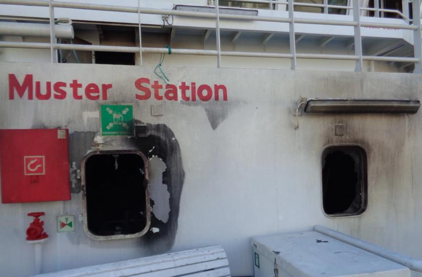 Fire damage on the deck of a ship