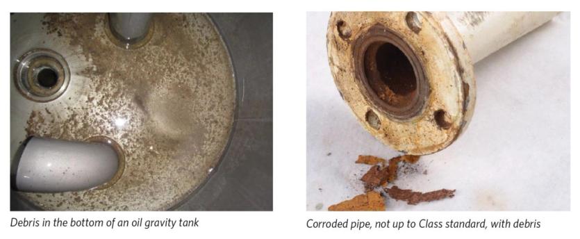 Debris and corrosion to a tank and pipe