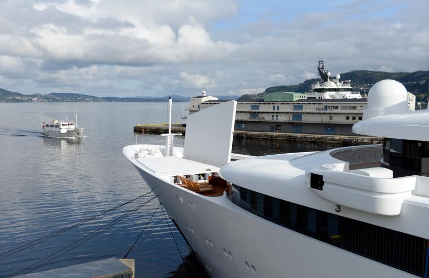 A large yacht at the quayside in Bergen