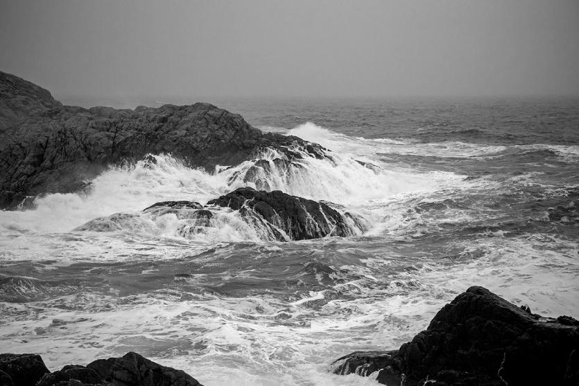 A rocky coastline with turbulent seas