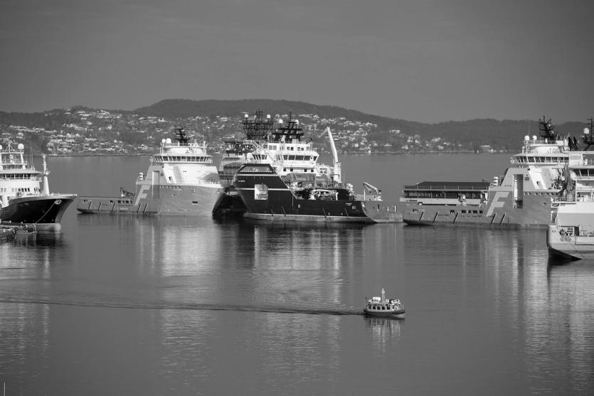 Ships are gathered in Bergen harbour