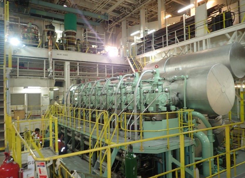 Two-stroke engine in an engine room