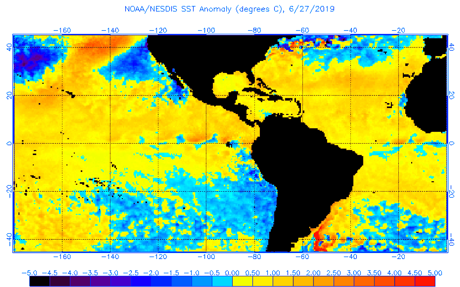 A map showing changes in temperatures across the world's seas and oceans
