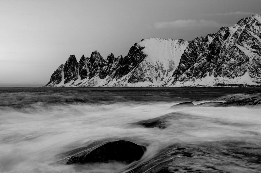 A dramatic, mountainous coastline