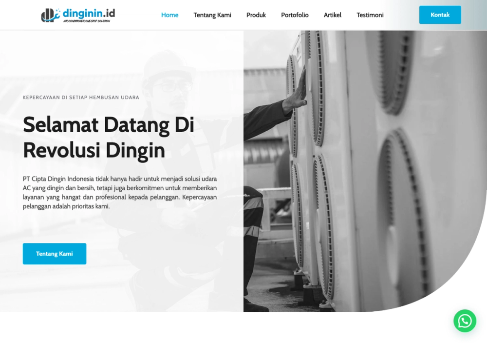 官网首页截图 · 2026-10-14 Service AC Medan ( dinginin.id ) | PT Cipta Dingin Indonesia 官网首页截图